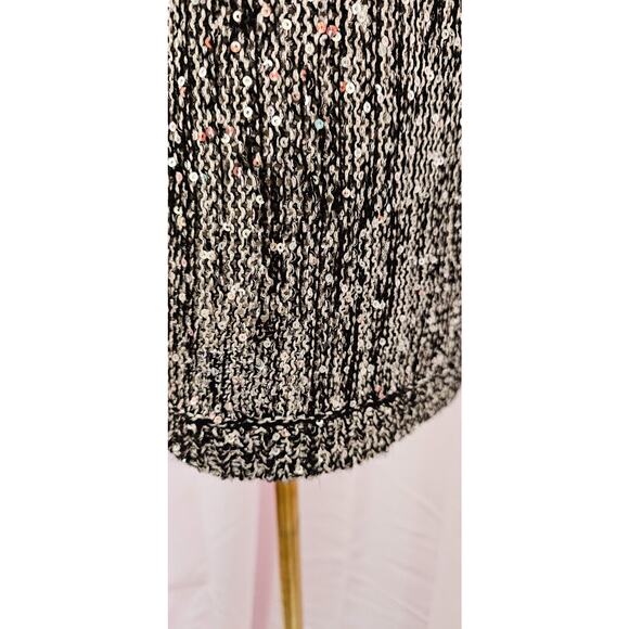 Chicos Sz 2 Sweater White Black Sequin Raglan Pullover 3/4 Sleeve Boat Neckline - Picture 3 of 4